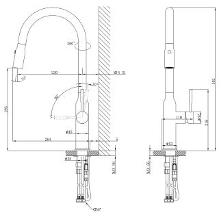 Смеситель для кухни Lemark Expert LM5086S с вытягивающимся поворотным изливом сталь