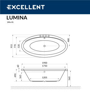 Ванна акриловая EXCELLENT  Lumina 190x95