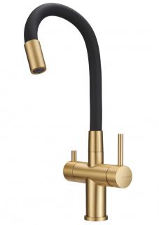 Смеситель для кухни Milacio Ultra MCU.560.GDB под фильтр с краном для питьевой воды и гибким изливом золото/чёрный