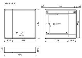 Зеркальный шкаф с LED подсветкой Sancos Mirror MI80ECH 79см дуб чарльстон