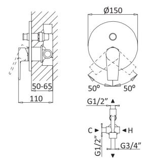 Встраиваемый однорычажный смеситель Cezares для душа с переключателем NAUTIC-VDIM-BIO белый матовый