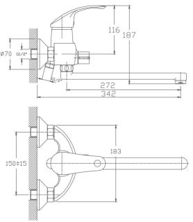 Смеситель для ванны Haiba HB2221-5 сатин