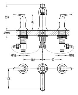 Смеситель для раковины Swedbe Terracotta 2550 на три отверстия бронза