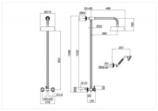 Душевая стойка со смесителем для верхнего и ручного душа, золото Cezares OLIMP-CD-03/24-Sw
