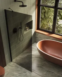 Душевая перегородка в профиле by Deonria P-195-89–8-T-B 89см чёрный/прозрачный