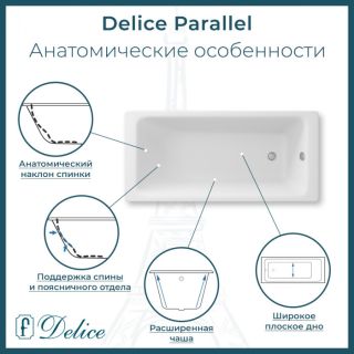 Ванна чугунная Delice Parallel DLR220503RB-AS 150х70 с черными матовыми ручками