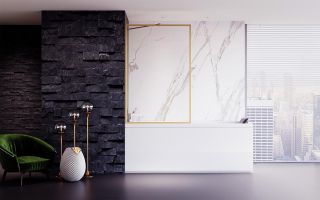 Шторка на ванну Veconi Palau PL-85G, 700x1500, брашированное золото, стекло прозрачное