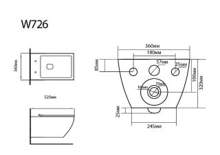 Подвесной унитаз B&W W-726 Rimless / UF seat cover / Fixing screw (515x360x345)