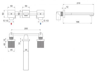 Смеситель для раковины встраиваемый на три отверстия, золото Cezares PRIZMA-BLI3-03/24
