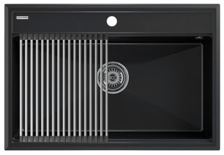 Комплект Paulmark: мойка Stepia 80 и ролл-мат Step PM117551-BLM+R375-BS чёрный металлик/брашированная нержавеющая сталь