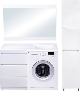 Тумба под раковину Style Line Даллас 120 СС-00002272  (3 ящ.) Люкс белая, PLUS под стиральную машинку