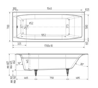 Чугунная ванна Wotte Forma 170x70