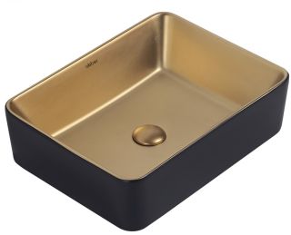 Раковина ABBER Rechteck AC2212BG 49см чёрный/золото матовое
