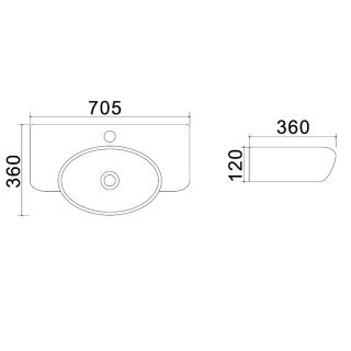 Раковина накладная Azario 70.5х36х12 фаянс, цвет Белый матовый (AZ4360T)