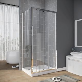 Душевой уголок Veconi Rovigo RV-028B, 900х1000х1950, черный матовый, прозрачное стекло