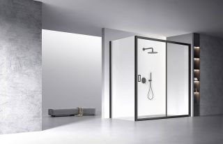 Душевой уголок Veconi Rovigo RV-060B, 2000х900х1950, черный, стекло прозрачное