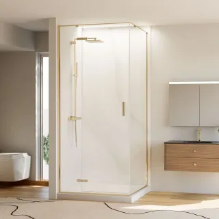 Душевой уголок Veconi Rovigo RV-073G, 900х900х1950, золото брашинг, прозрачное стекло