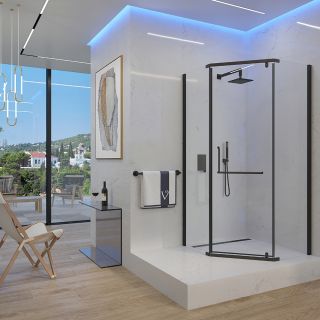 Душевой уголок Veconi Rovigo RV-36B, 1000x1000x1950, черный, стекло прозрачное