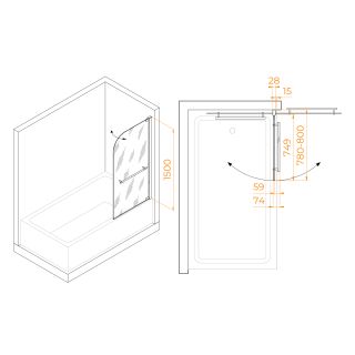 Шторка на ванну RGW SC-02 03110208-11 80см хром