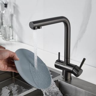 Смеситель для кухни Shevanik S468T с подключением фильтра оружейная сталь