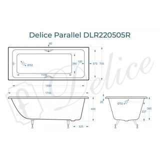 Ванна чугунная Delice Parallel DLR 220505R 170x70 с ручками