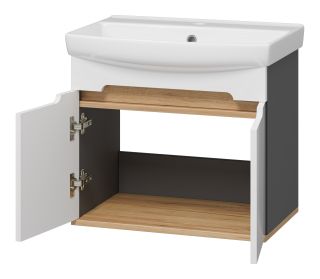 Подвесная тумба под раковину Misty Сканди 60см белый/дуб крафт золотой/антрацит
