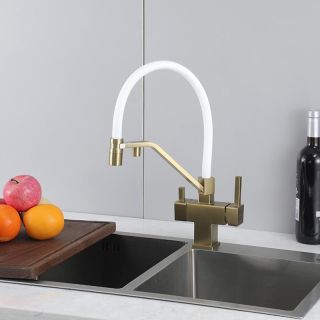 Смеситель для кухни Gappo G4395-63 с подключением фильтра питьевой воды и гибким изливом золото/белый