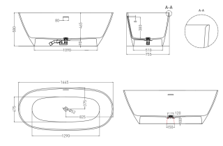 Ванна из искусственного камня Salini Sofia S-Stone 102521MRH 165x75см RAL снаружи