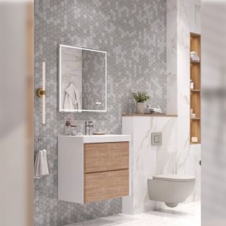 Тумба под раковину подвесная Velvex Gesso tp.GES.9696.70.2Y белый матовый/дуб сонома, 70 см