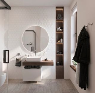 Столешница STWORKI Ольборг 100 дуб карпентер, без отверстий, с тумбой 60, с раковиной STWORKI Soul 1 белой