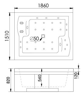 Акриловая ванна Gemy G9052 II K L 186x151x82