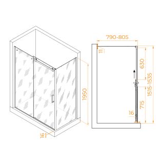 Душевой уголок RGW TO-44-1B (TO-14B + Z-060-2B) 020744158-14 150x80см чёрный