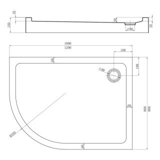Душевой поддон Veconi Tezeo Acrylic TZ-55RB, 1200x900x150, акрил, черный