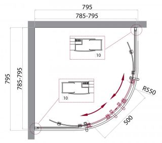 Душевой уголок четверть круга, хром BelBagno UNO-195-R-2-80-C-Cr