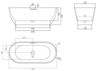 Ванна из искусственного камня ABBER Frankfurt AM9941MLG 170x75см светло-серый матовый