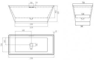 Ванна из искусственного камня ABBER Berlin AM9912 170x75см белый