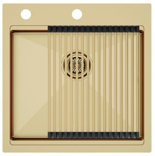 Комплект Paulmark: мойка Kroner-Pro 51 и ролл-мат Pro PM705151-BG+R405-BG брашированное золото