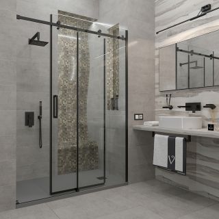 Душевая дверь Veconi Vianno VN-74B, 1400x1950, черный, стекло прозрачное