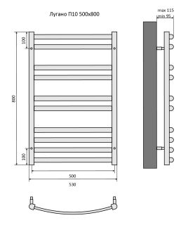 Водяной полотенцесушитель Aquatek Лугано AQ DOC1080BL П10 50x80см чёрный муар