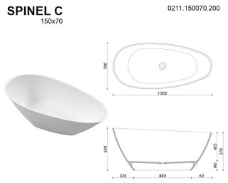 Ванна из искусственного камня Whitecross Spinel C 0211.150070.200 150x70см белый матовый