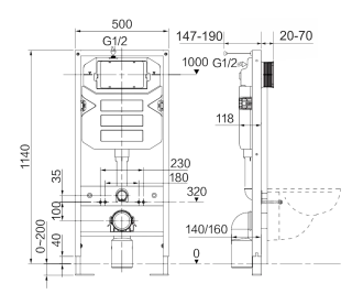 Инсталляция для унитаза Ceramica Nova Envision CN1002B с кнопкой смыва Flat чёрный матовый