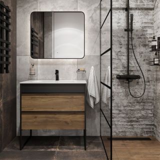 Зеркало DIWO Кострома 80 черное, с подсветкой, прямоугольное, инфракрасный выключатель