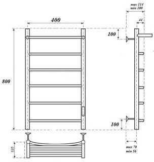 Полотенцесушитель электрический Point Афина PN04848PB с полкой 40x80см чёрный матовый